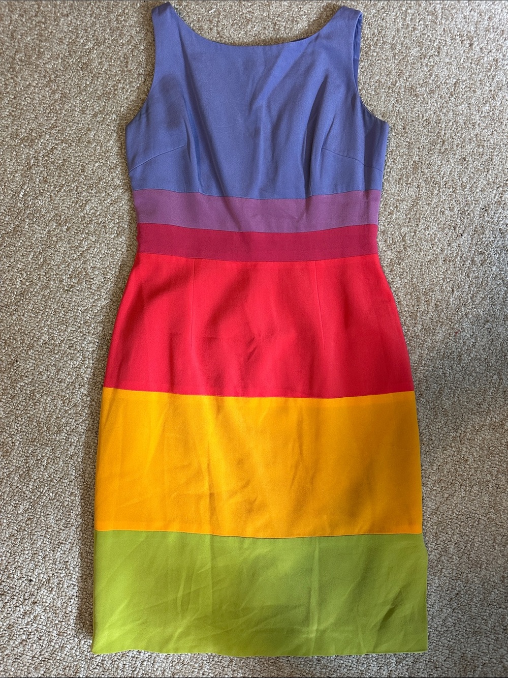 Colorblock Sleeveless Sheath Dress in Lavender, Pink, Red, Yellow & Green
